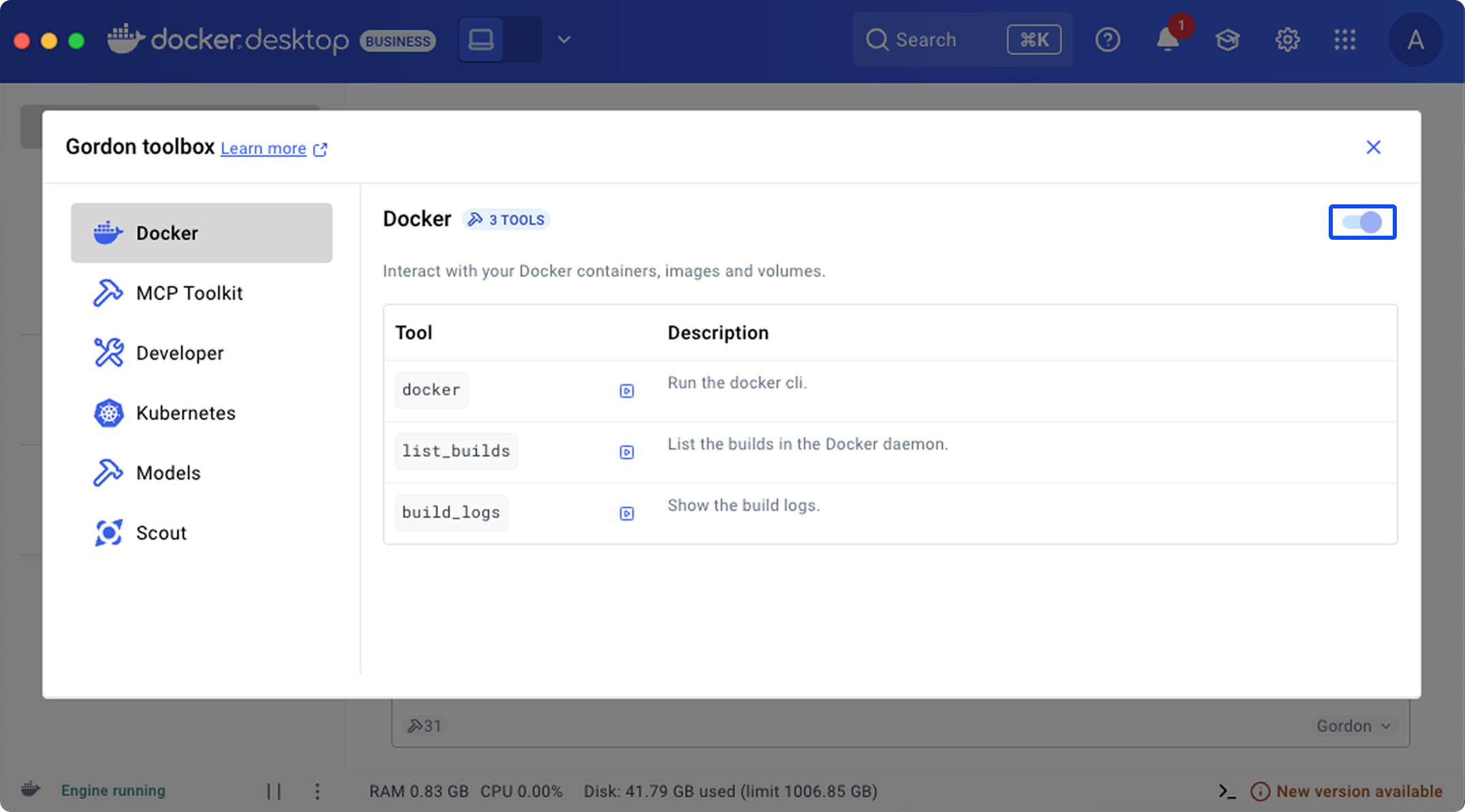 显示 Gordon 工具箱的截图。