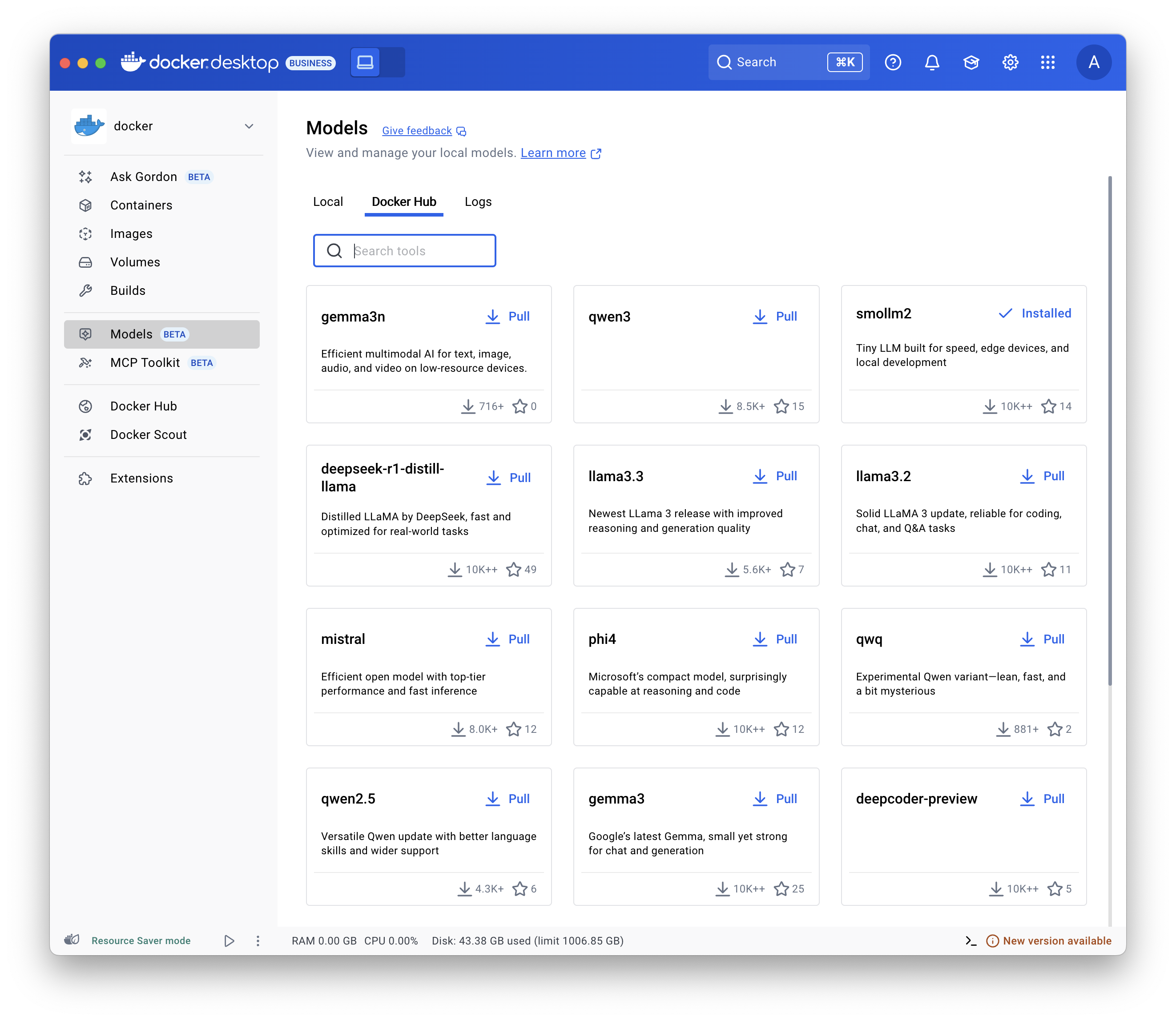 显示 Docker Hub 视图的屏幕截图。