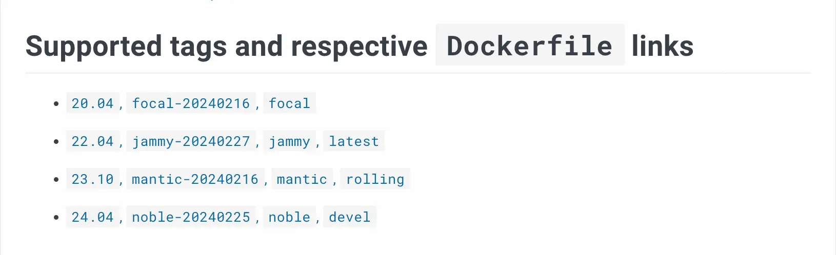 示例：Ubuntu 支持的标签