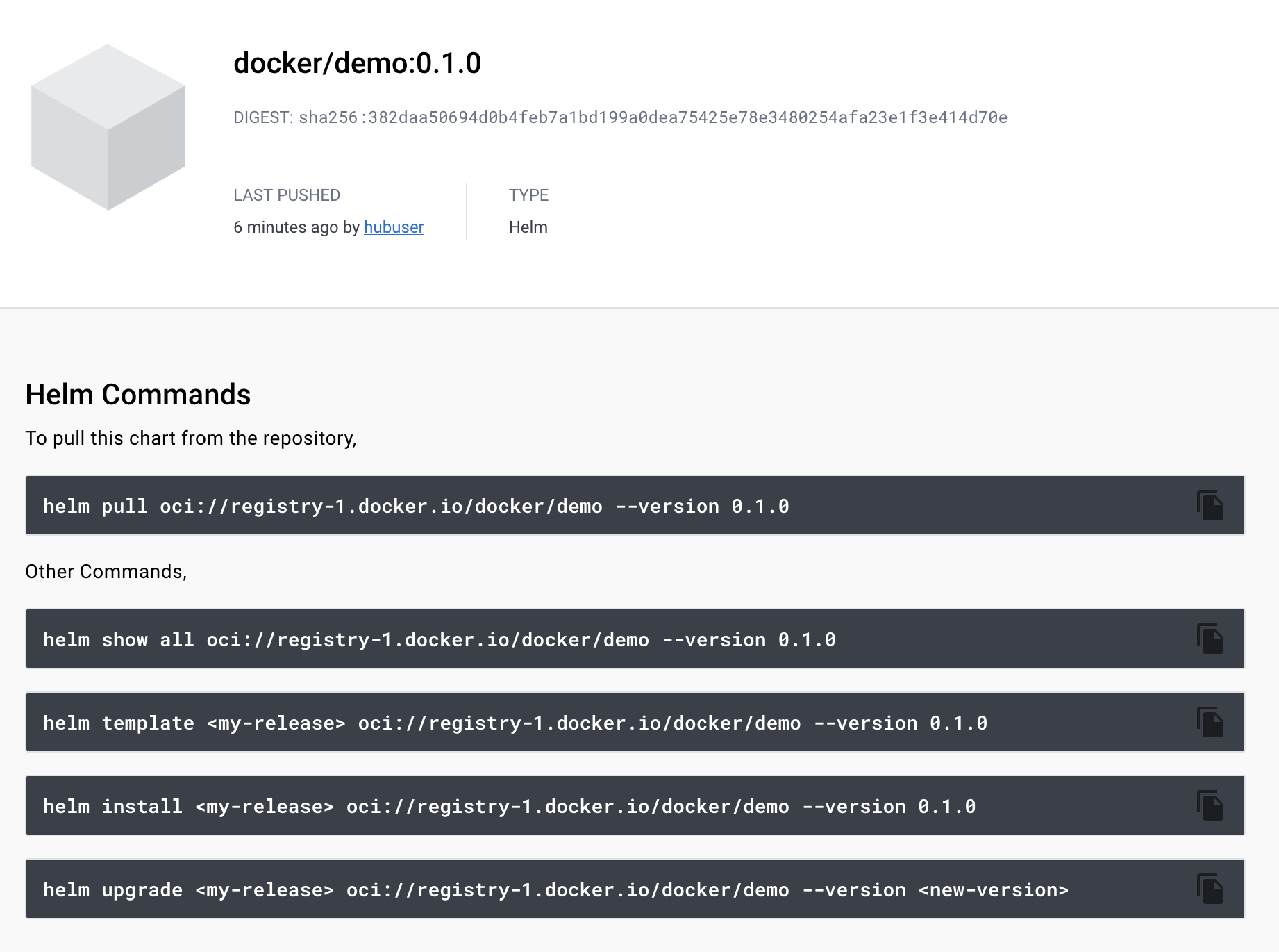 Helm chart 制品的标签页面