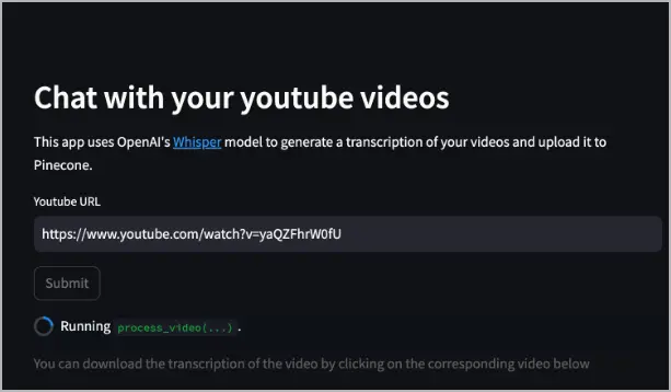 在 yt-whisper 服务中提交视频