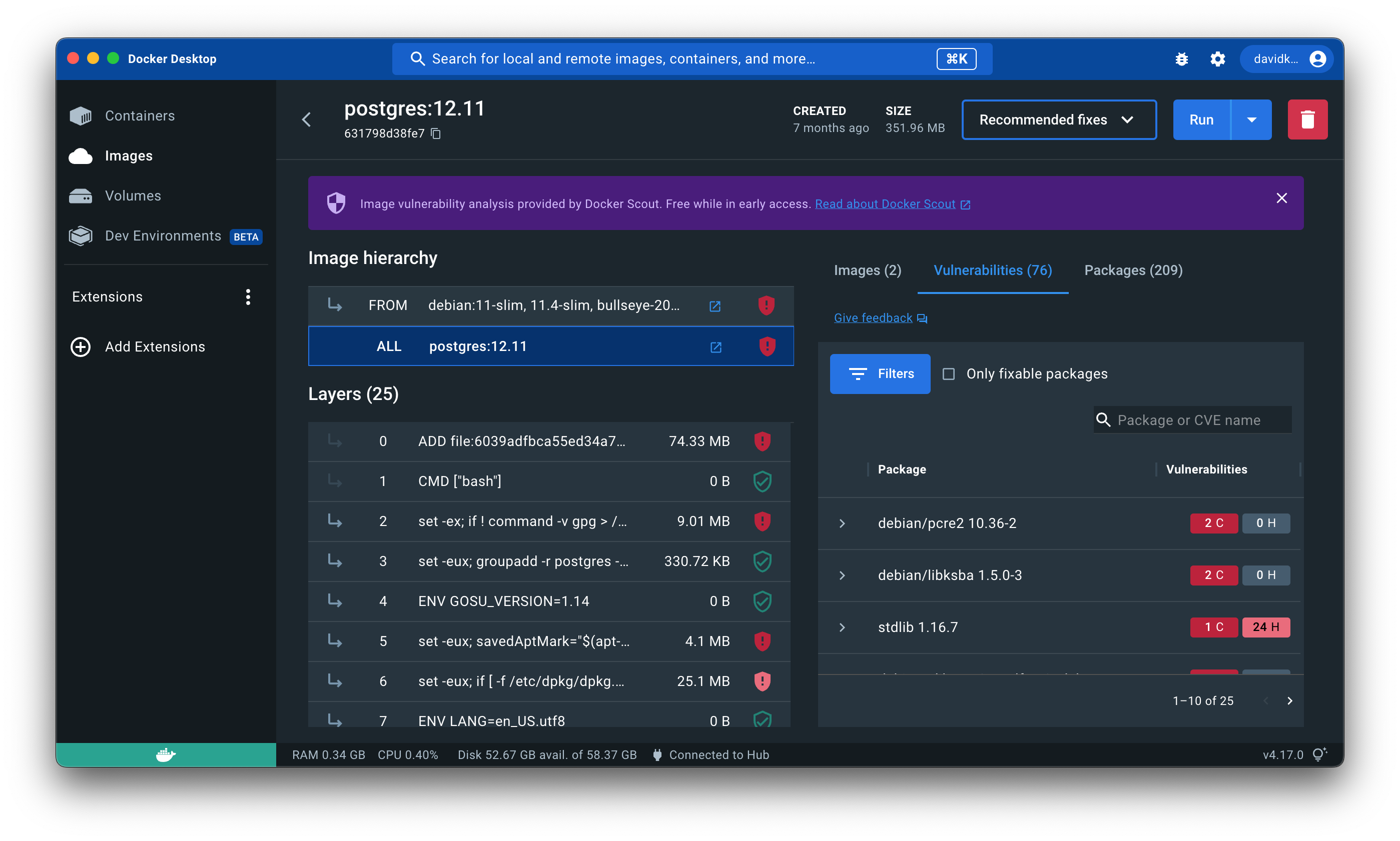 Docker Desktop 中的镜像详情视图
